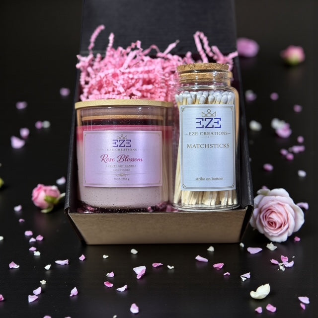 Rose Blossom Candle & Match Gift Set